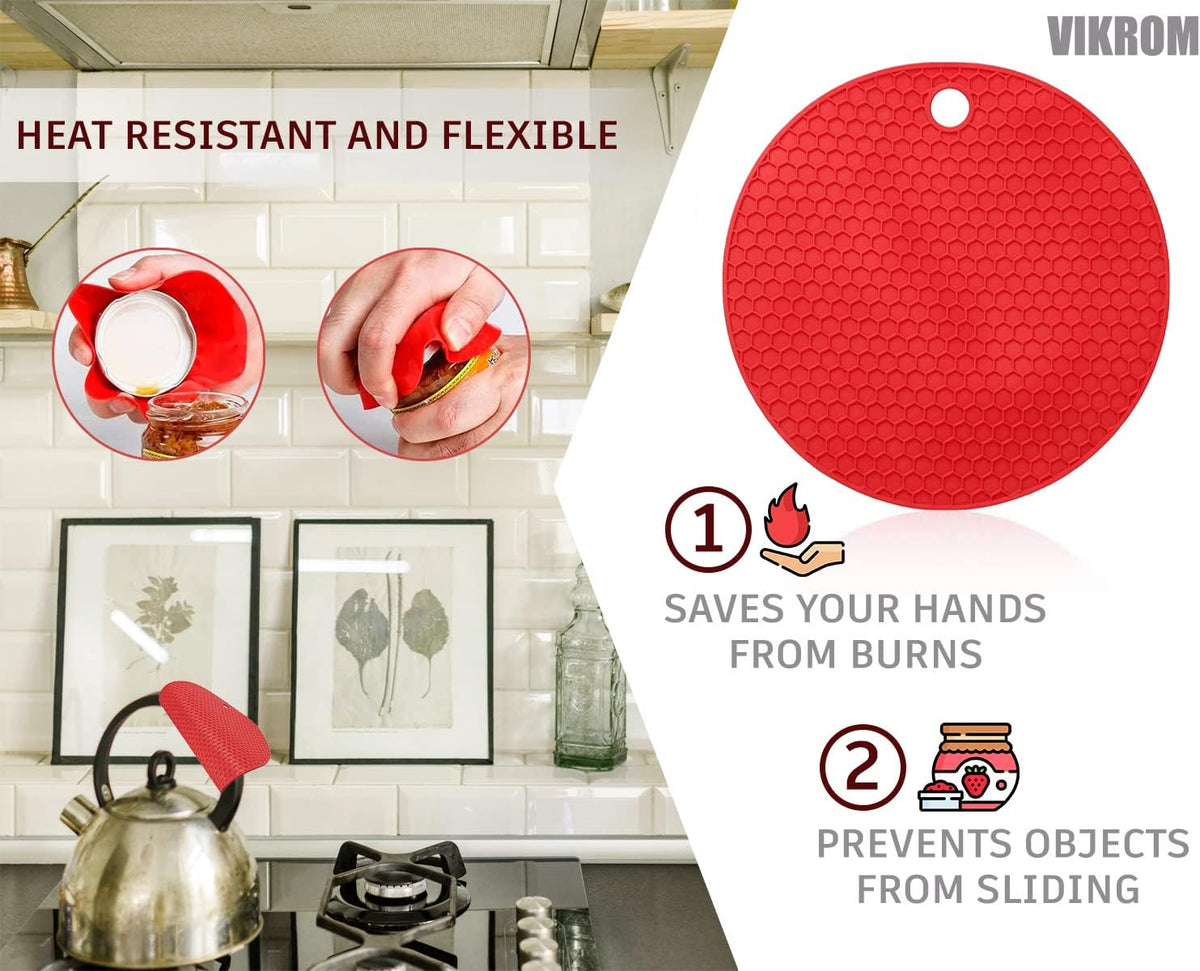 Silicone Jar Opener Set for Seniors, 2 Openers, Non Slip Rubber Pad