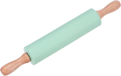 Silicone Rolling Pins for Baking 12.2 Inch Non-Stick Silicone Surface Wooden Handle Rolling Pin Small Roller Playdough Rolling Pins for Fondant Kitchen Dough Pizza, Green