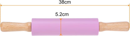 Silicone Rolling Pins for Baking 12.2 Inch Non-Stick Silicone Surface Wooden Handle Rolling Pin Small Roller Playdough Rolling Pins for Fondant Kitchen Dough Pizza, Green