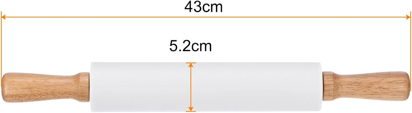 Silicone Rolling Pins for Baking 12.2 Inch Non-Stick Silicone Surface Wooden Handle Rolling Pin Small Roller Playdough Rolling Pins for Fondant Kitchen Dough Pizza, Green