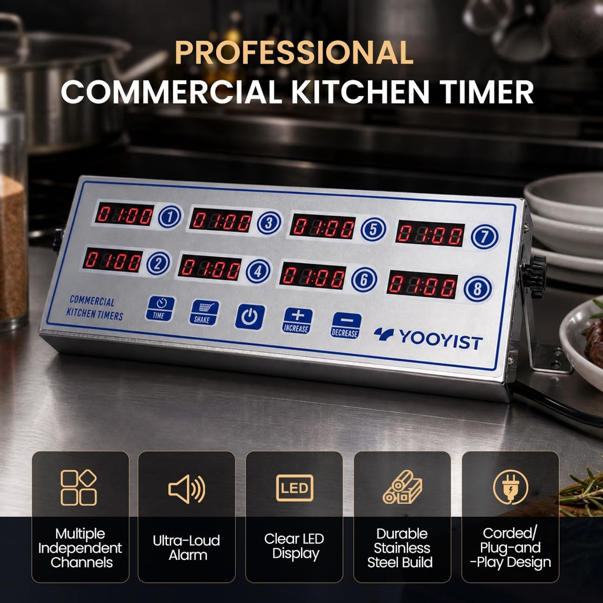 Commercial 8 Channel Digital Kitchen Timer Loud Alarm Cook Timer
