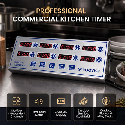 Commercial 8 Channel Digital Kitchen Timer Loud Alarm Cook Timer