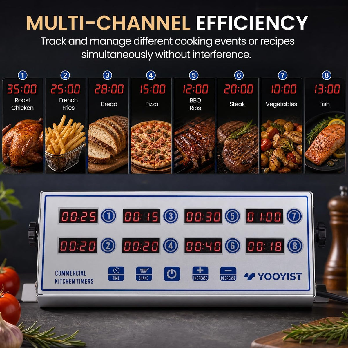 Commercial 8 Channel Digital Kitchen Timer Loud Alarm Cook Timer