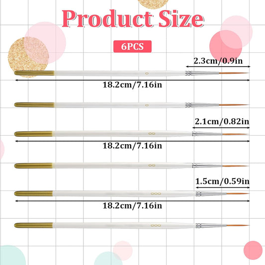 6 Pcs Fine Point Liner Cake Painting Brush Set Cake Brushes Fine Detail Paintbrushes for Cookie Decorating, Icing Pastry, Glitter, Watercolor, Acrylic