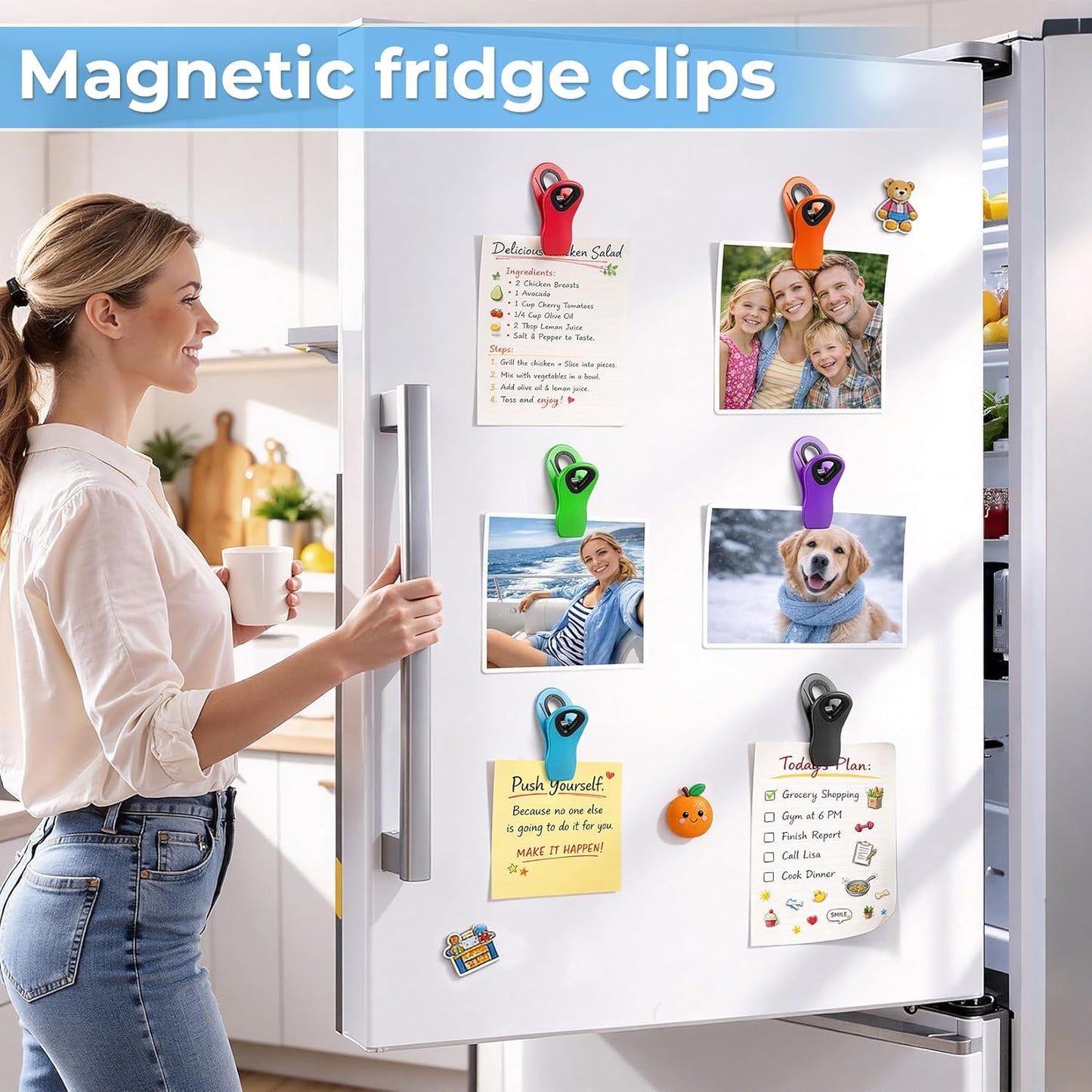 12 Pack Chip Clips, Bag Clips for Food, Magnetic Sealers for Chips And Other Food, Plastic Bag Clip for Kitchen, Fridge, Clothes, Sewing And Artwork (Green)
