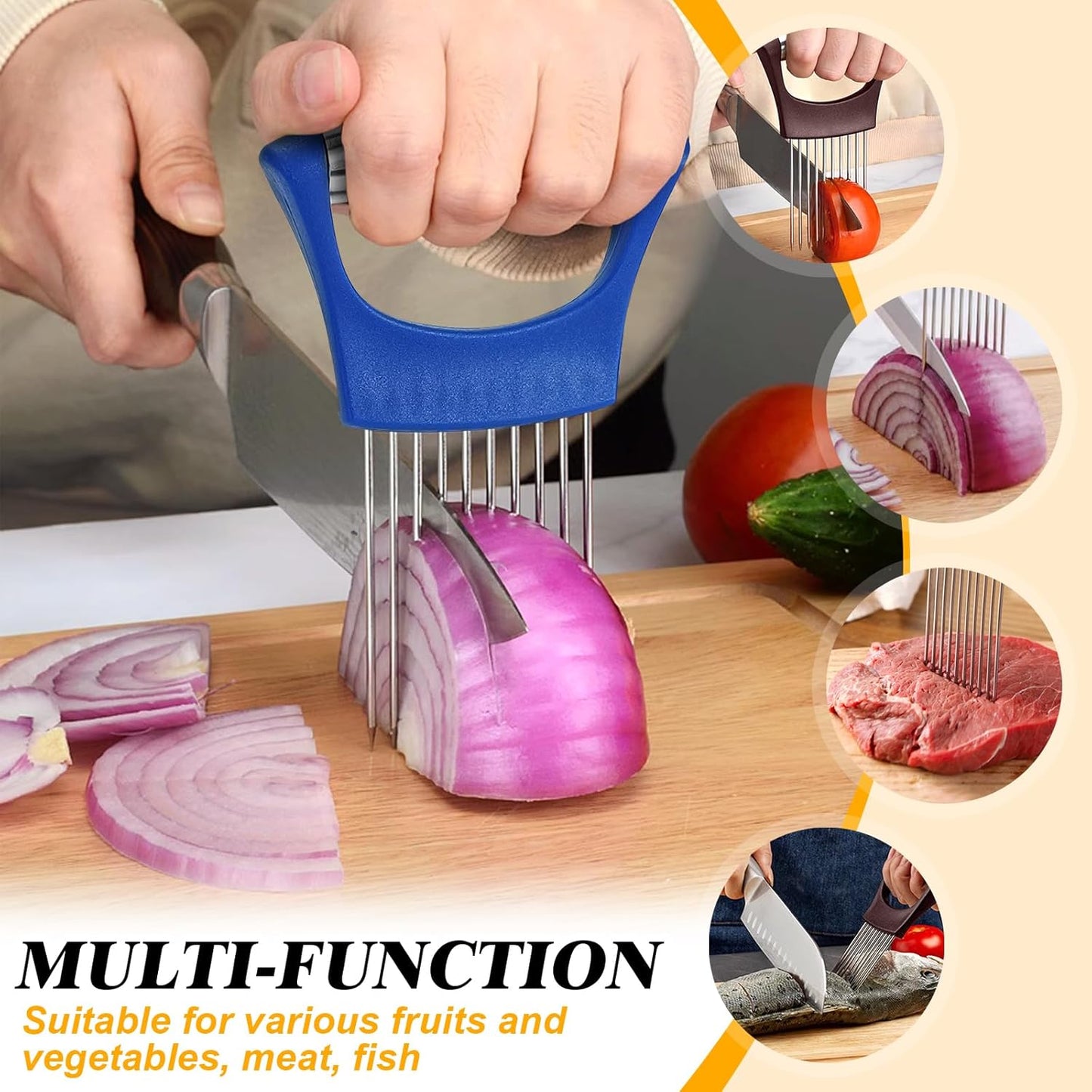 Stainless Steel Onion Holder for Slicing,Onion Slicer Holder,Kitchen Gadget | Pink Onion Slicer Holder, Onion Cutter for Slicing of Onions, Tomatoes, Avocados, Eggs and Other Vegetables