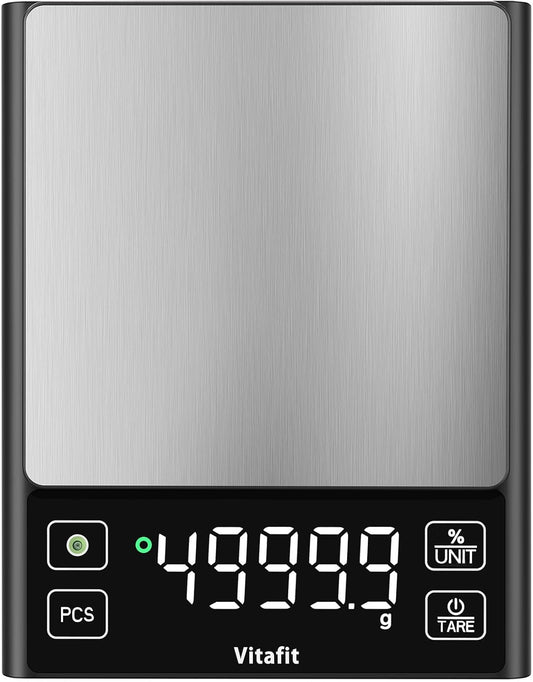 11lb Food Scale, High Accuracy 0.0001lb by Our Professional Scale Factory Since 2001, Digital Kitchen Scale with% Percentage Function for Cooking, Baking & Coffee, Stainless Steel, LED, Black