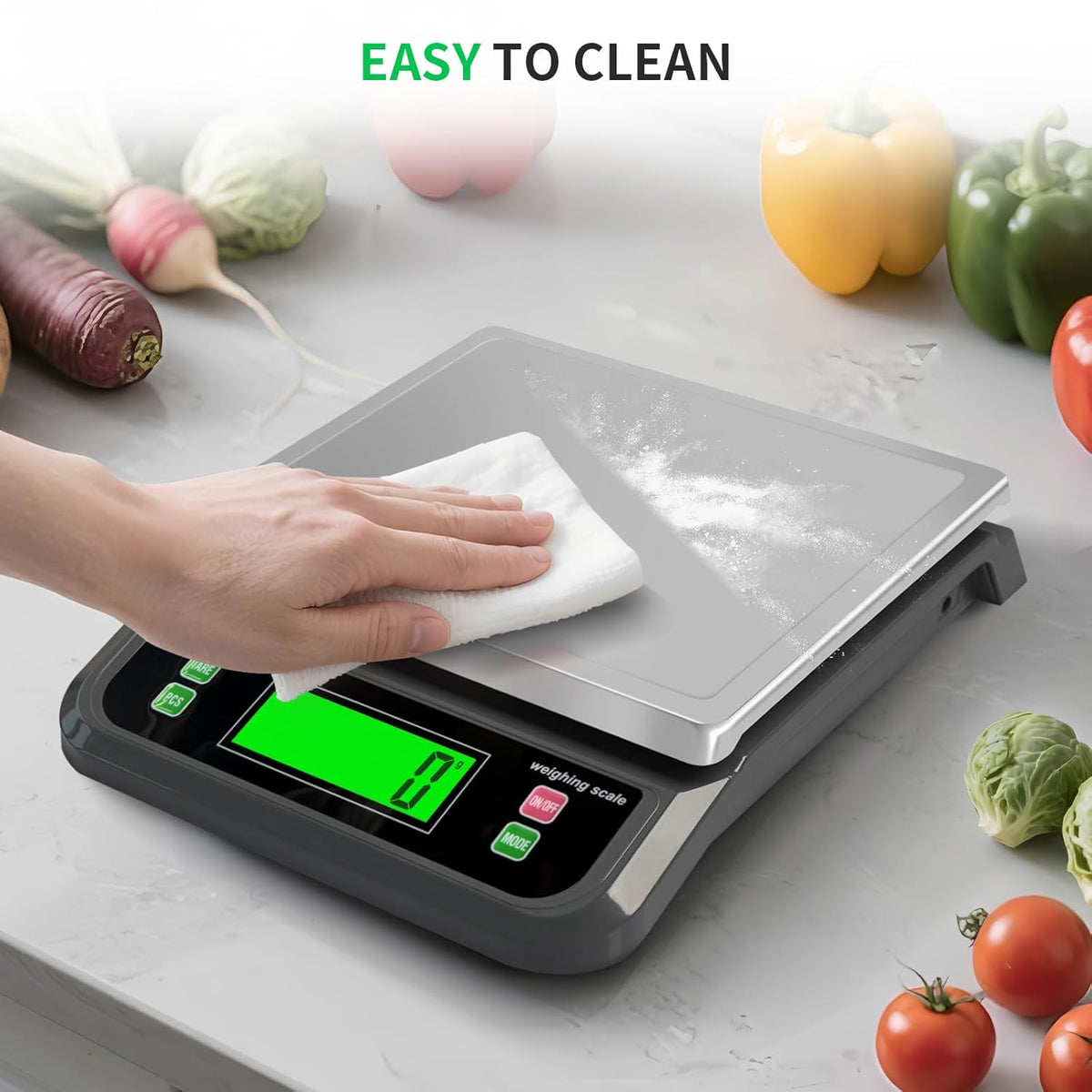 Large Digital Kitchen Scale40kg Stainless Stee with 6 Unit Tare PCS Funtion | Food Scales 88lbs with LCD Display for Baking, Bread, Cooking, Meat, Vegetables, Farm with Adapter Grey