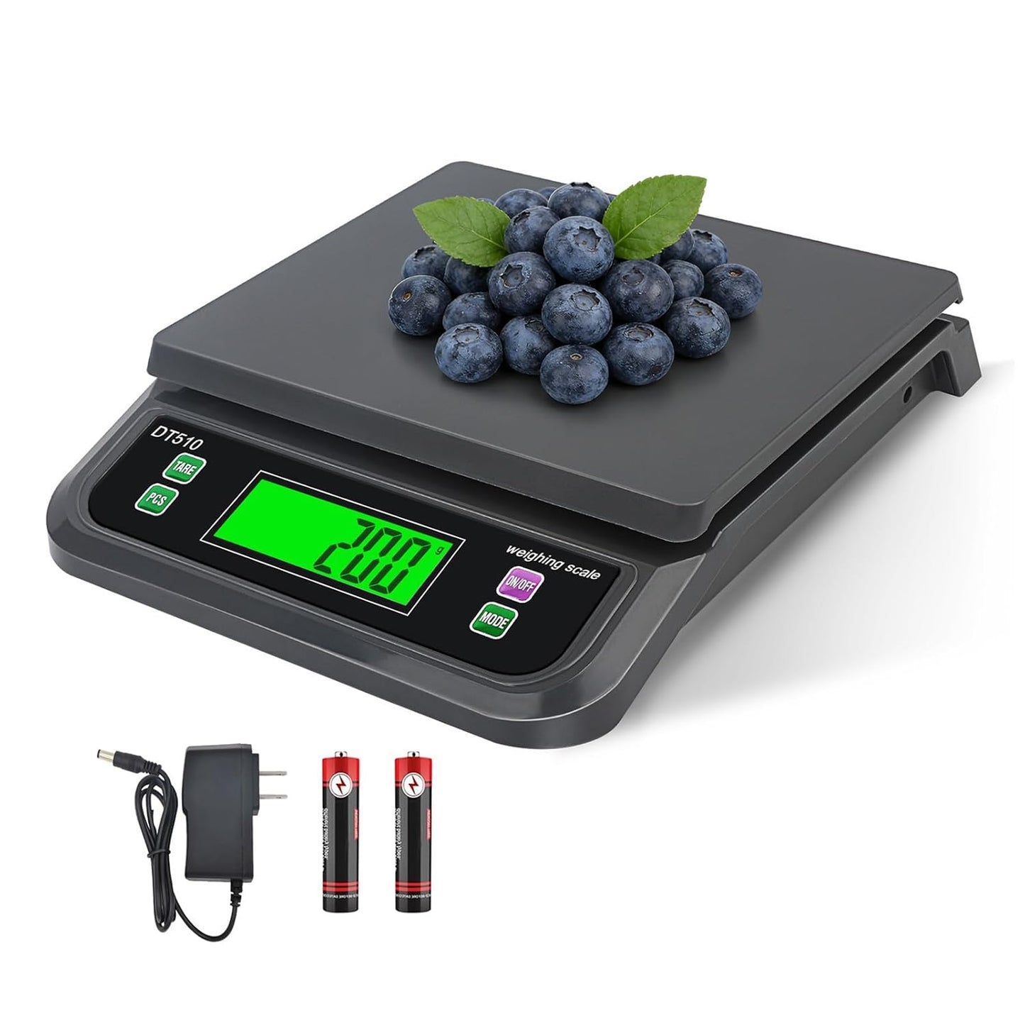 Large Digital Kitchen Scale40kg Stainless Stee with 6 Unit Tare PCS Funtion | Food Scales 88lbs with LCD Display for Baking, Bread, Cooking, Meat, Vegetables, Farm with Adapter Grey