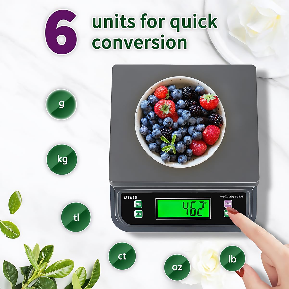 Large Digital Kitchen Scale40kg Stainless Stee with 6 Unit Tare PCS Funtion | Food Scales 88lbs with LCD Display for Baking, Bread, Cooking, Meat, Vegetables, Farm with Adapter Grey