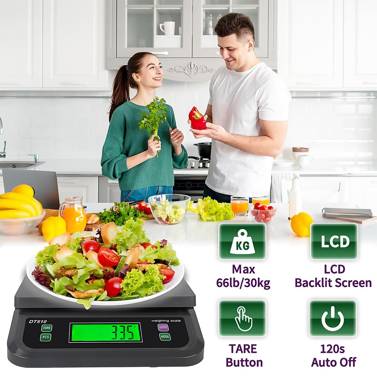 Large Digital Kitchen Scale40kg Stainless Stee with 6 Unit Tare PCS Funtion | Food Scales 88lbs with LCD Display for Baking, Bread, Cooking, Meat, Vegetables, Farm with Adapter Grey