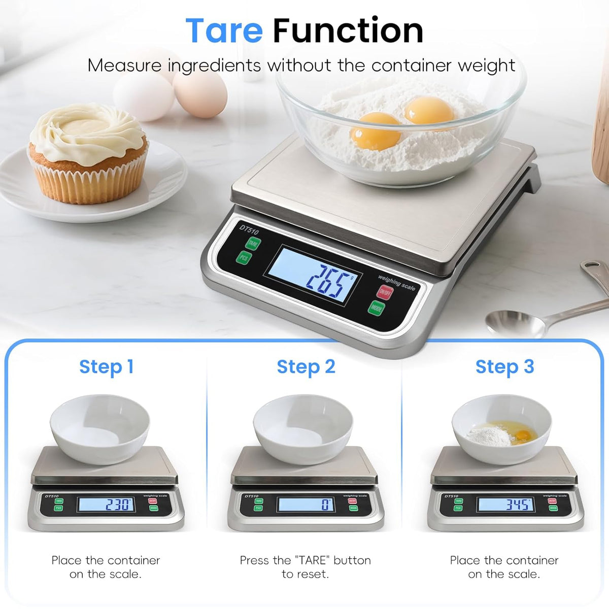 Large Digital Kitchen Scale40kg Stainless Stee with 6 Unit Tare PCS Funtion | Food Scales 88lbs with LCD Display for Baking, Bread, Cooking, Meat, Vegetables, Farm with Adapter Grey