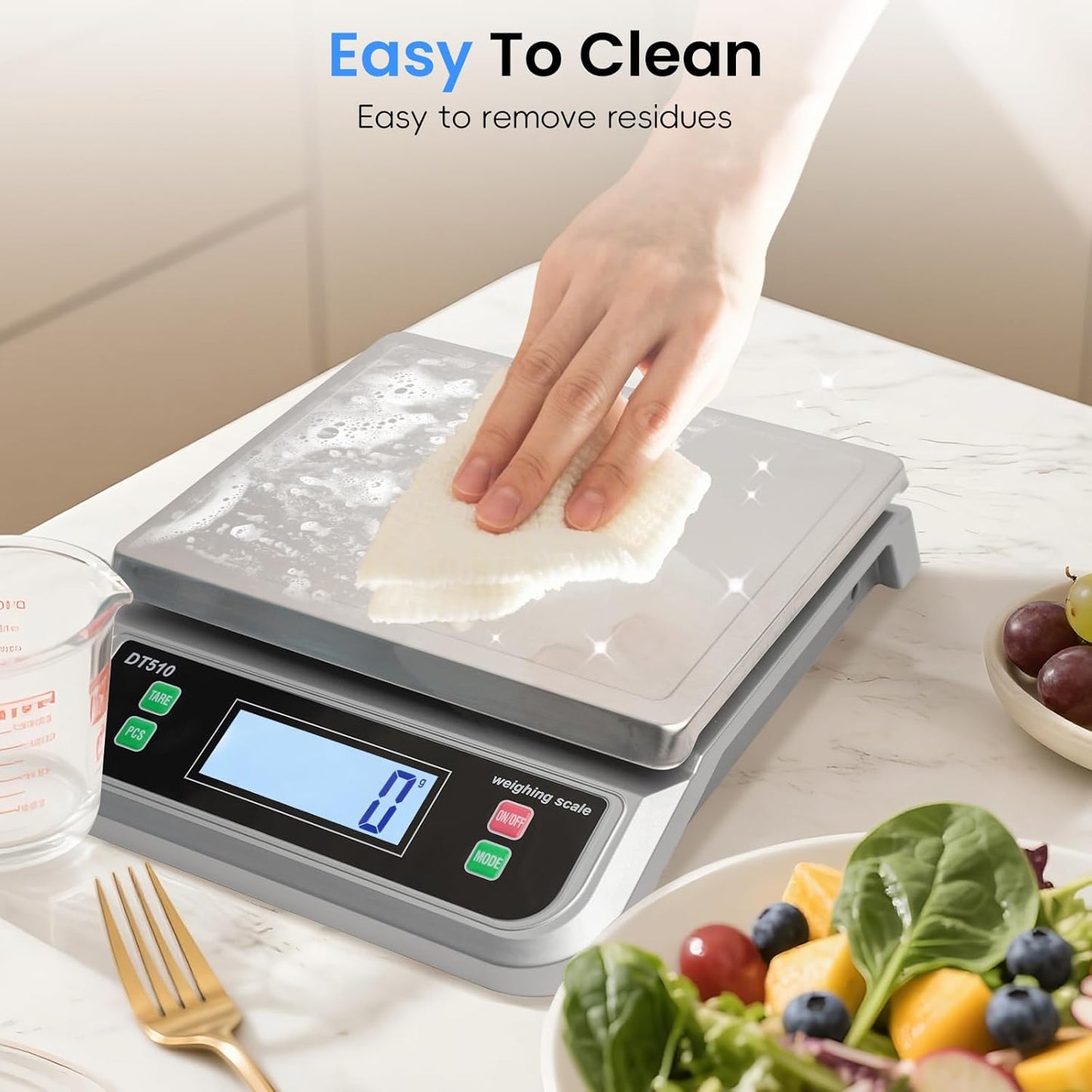 Large Digital Kitchen Scale40kg Stainless Stee with 6 Unit Tare PCS Funtion | Food Scales 88lbs with LCD Display for Baking, Bread, Cooking, Meat, Vegetables, Farm with Adapter Grey