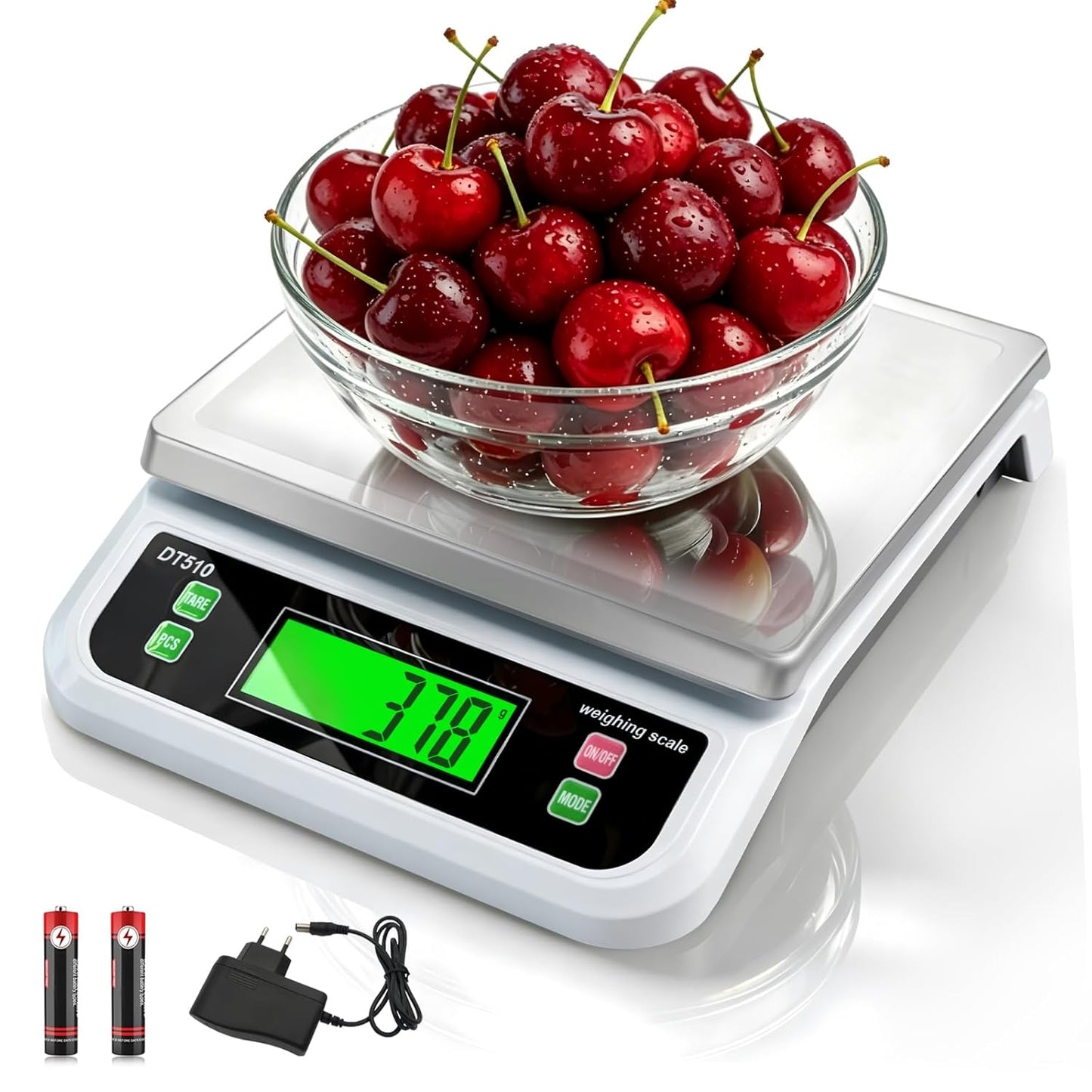 Large Digital Kitchen Scale40kg Stainless Stee with 6 Unit Tare PCS Funtion | Food Scales 88lbs with LCD Display for Baking, Bread, Cooking, Meat, Vegetables, Farm with Adapter Grey