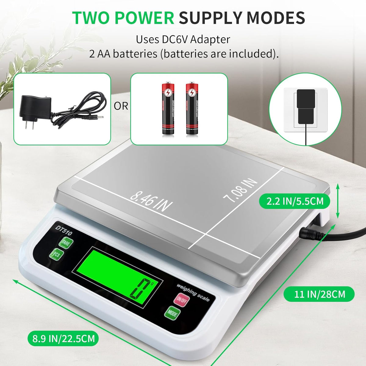 Large Digital Kitchen Scale40kg Stainless Stee with 6 Unit Tare PCS Funtion | Food Scales 88lbs with LCD Display for Baking, Bread, Cooking, Meat, Vegetables, Farm with Adapter Grey