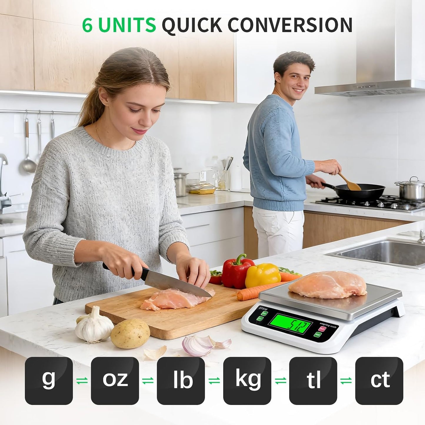 Large Digital Kitchen Scale40kg Stainless Stee with 6 Unit Tare PCS Funtion | Food Scales 88lbs with LCD Display for Baking, Bread, Cooking, Meat, Vegetables, Farm with Adapter Grey