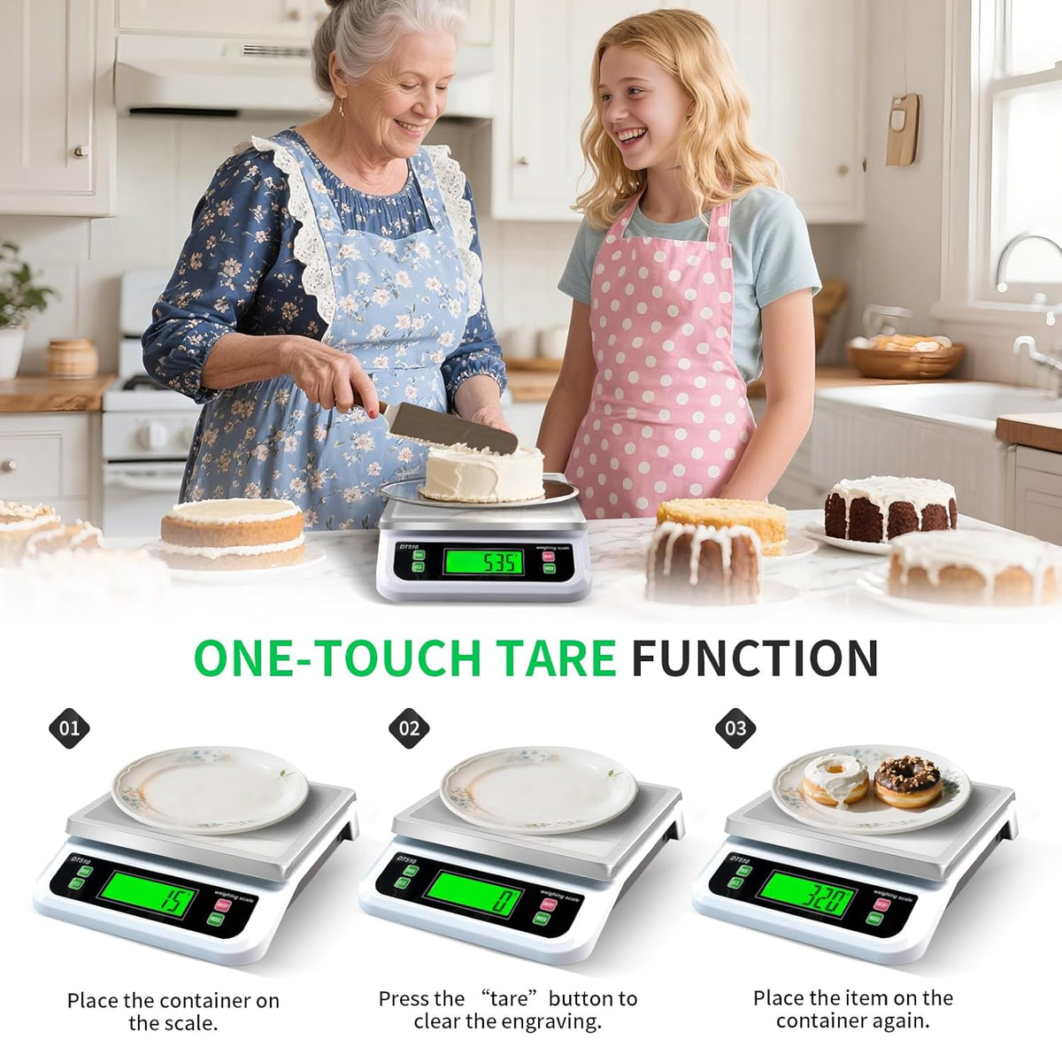 Large Digital Kitchen Scale40kg Stainless Stee with 6 Unit Tare PCS Funtion | Food Scales 88lbs with LCD Display for Baking, Bread, Cooking, Meat, Vegetables, Farm with Adapter Grey