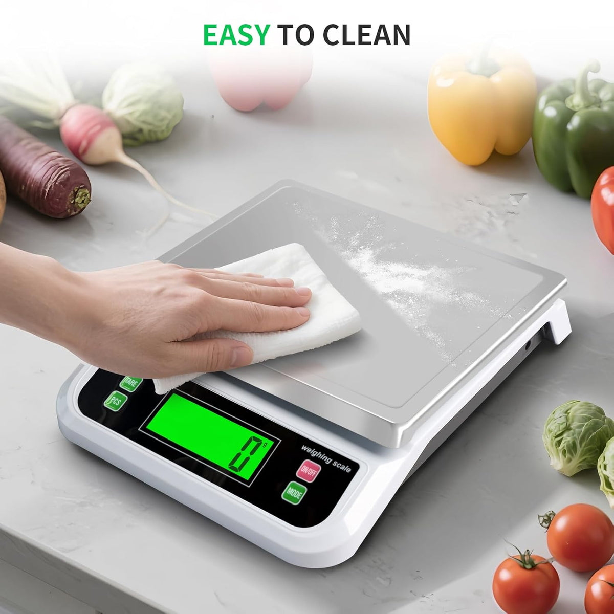Large Digital Kitchen Scale40kg Stainless Stee with 6 Unit Tare PCS Funtion | Food Scales 88lbs with LCD Display for Baking, Bread, Cooking, Meat, Vegetables, Farm with Adapter Grey