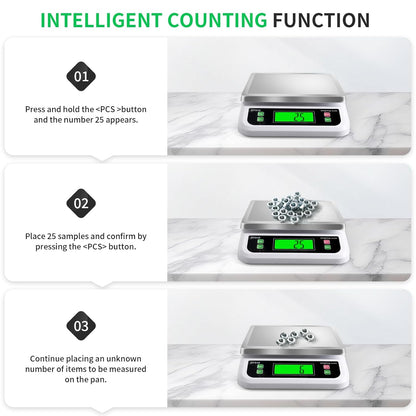 Large Digital Kitchen Scale40kg Stainless Stee with 6 Unit Tare PCS Funtion | Food Scales 88lbs with LCD Display for Baking, Bread, Cooking, Meat, Vegetables, Farm with Adapter Grey