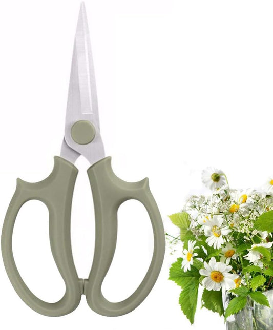 Flower Scissors, Premium Thickened Stainless Steel Floral Shears, Strong Pruner for Flowers, Branches and Leaves (Grey Green Slender)