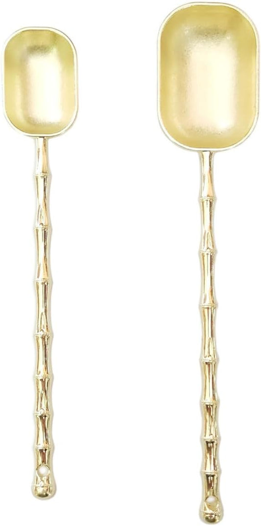 Measuring Spoons with Long Handle, Coffee Scoop, Tablespoon and Teaspoon Scoops Set of 2, Gold Art Style Metal