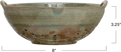 Stoneware Berry Bowl with Handles, Aqua Reactive Glaze