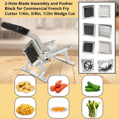 Replacement 2-Hole 3/8" Blade Assembly and Pusher Block Kit for Commercial French Fry Cutter