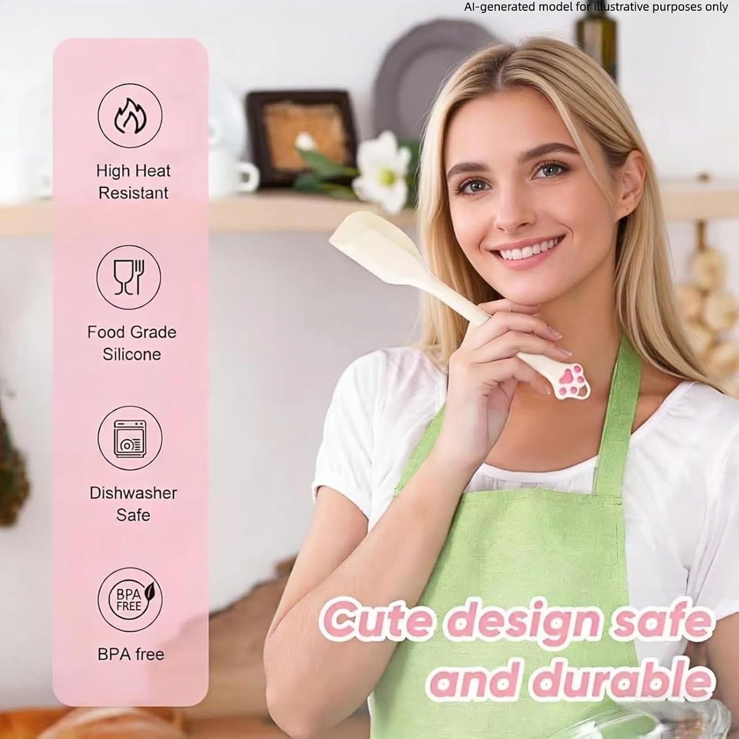Cute Cat Paw Silicone Spatula Set - High Heat Resistant Rubber Scraper for Baking & Cooking, BPA-Free Non-Stick Kitchen Utensils, Adorable Cat Lover Gifts(2 Pack, 8.5 Inch, Cream)