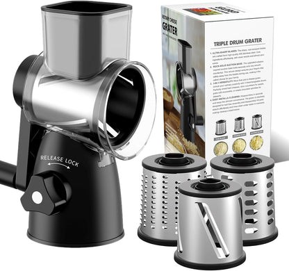 Rotary Cheese Grater Shredder 3-in-1 Hand Crank Suction Base