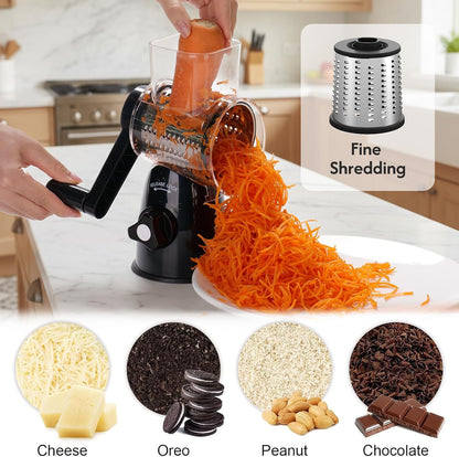 Rotary Cheese Grater Shredder 3-in-1 Hand Crank Suction Base