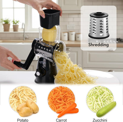 Rotary Cheese Grater Shredder 3-in-1 Hand Crank Suction Base
