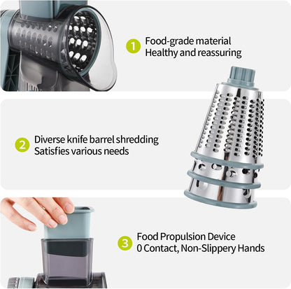 Rotary Cheese Grater Shredder 3-in-1 Hand Crank Suction Base