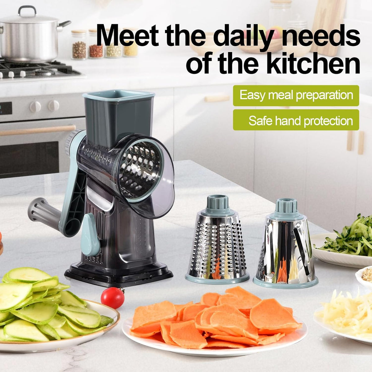 Rotary Cheese Grater Shredder 3-in-1 Hand Crank Suction Base