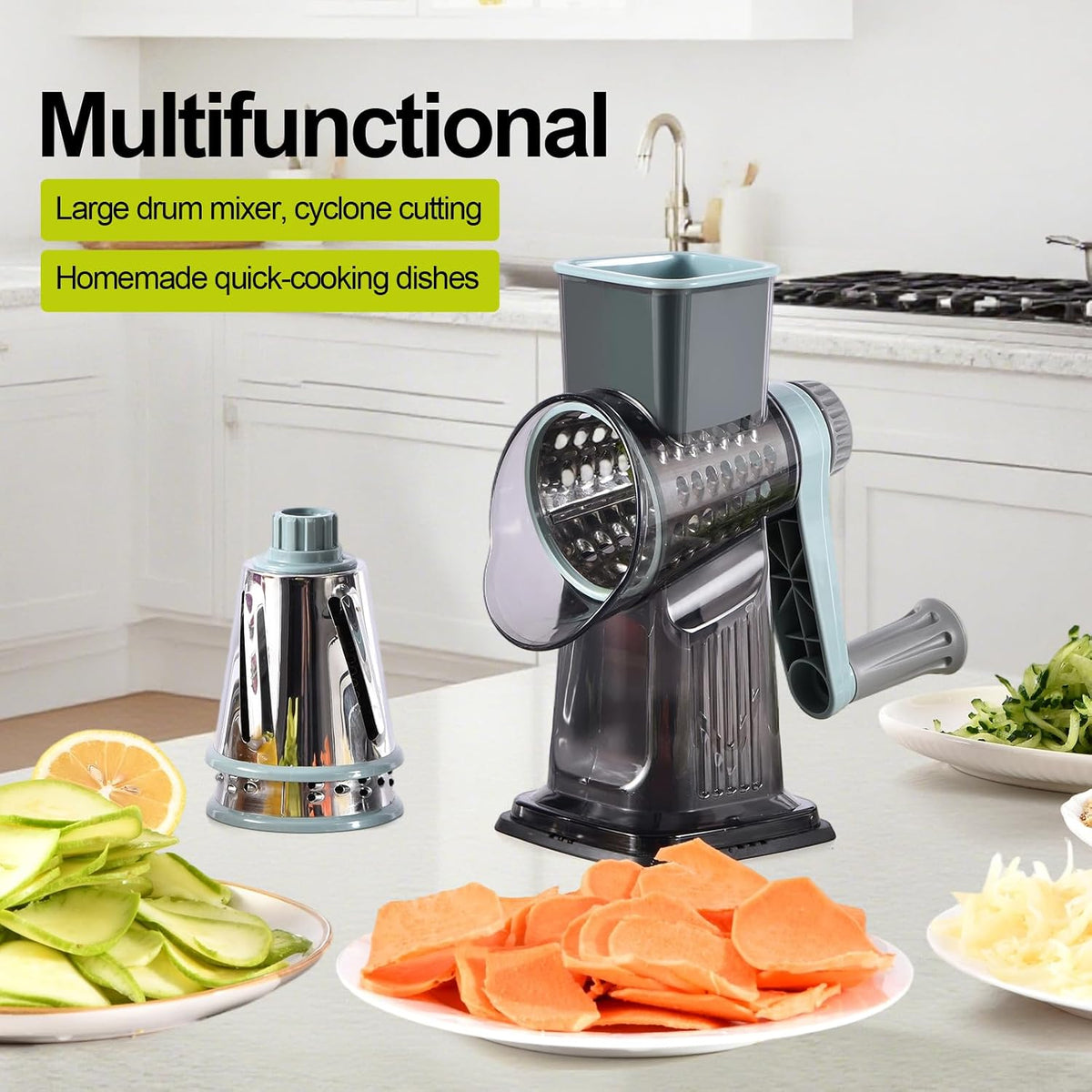 Rotary Cheese Grater Shredder 3-in-1 Hand Crank Suction Base