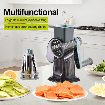 Rotary Cheese Grater Shredder 3-in-1 Hand Crank Suction Base