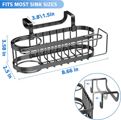 Cisily Kitchen Sink Caddy Sponge Holder in The Sink, Stainless Steel Kitchen Sink Organizer, Brush Holder, Dish Cloth Hanger, Sink Stopper Holder (Suction cup-Black)