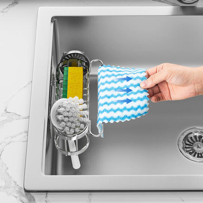 Cisily Kitchen Sink Caddy Sponge Holder in The Sink, Stainless Steel Kitchen Sink Organizer, Brush Holder, Dish Cloth Hanger, Sink Stopper Holder (Suction cup-Black)