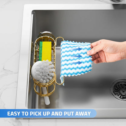 Cisily Kitchen Sink Caddy Sponge Holder in The Sink, Stainless Steel Kitchen Sink Organizer, Brush Holder, Dish Cloth Hanger, Sink Stopper Holder (Suction cup-Black)