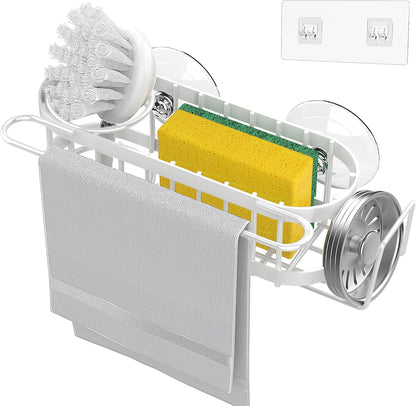 Cisily Kitchen Sink Caddy Sponge Holder in The Sink, Stainless Steel Kitchen Sink Organizer, Brush Holder, Dish Cloth Hanger, Sink Stopper Holder (Suction cup-Black)