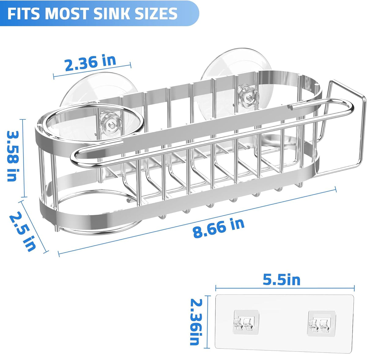 Cisily Kitchen Sink Caddy Sponge Holder in The Sink, Stainless Steel Kitchen Sink Organizer, Brush Holder, Dish Cloth Hanger, Sink Stopper Holder (Suction cup-Black)