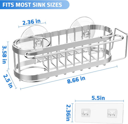 Cisily Kitchen Sink Caddy Sponge Holder in The Sink, Stainless Steel Kitchen Sink Organizer, Brush Holder, Dish Cloth Hanger, Sink Stopper Holder (Suction cup-Black)