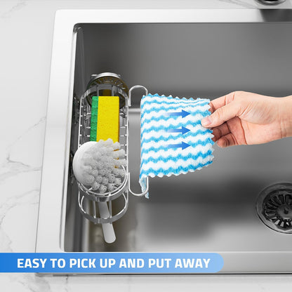 Cisily Kitchen Sink Caddy Sponge Holder in The Sink, Stainless Steel Kitchen Sink Organizer, Brush Holder, Dish Cloth Hanger, Sink Stopper Holder (Suction cup-Black)