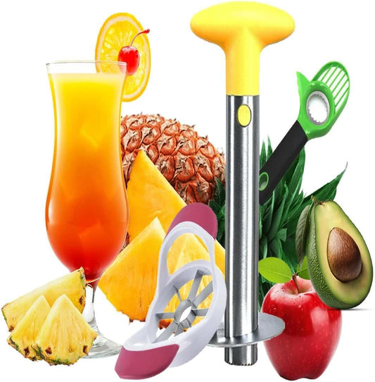 3PCS Stainless Steel Apple, Avocado & Pineapple Slicer Set – Heavy-Duty Corer & Cutter with Reinforced Blade for Quick & Easy Fruit Cutting Prep – Sharp, Durable & Ergonomic Kitchen Tool”