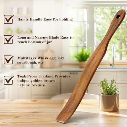 4 Pcs Skinny Spurtle for Sourdough Starter,Mixing,Gift for Sourdough Lovers | Wooden Stir Spurtles,Reaching Bottom of Jar, Dough Whisk, Kitchen Tools for NonStick Cookware