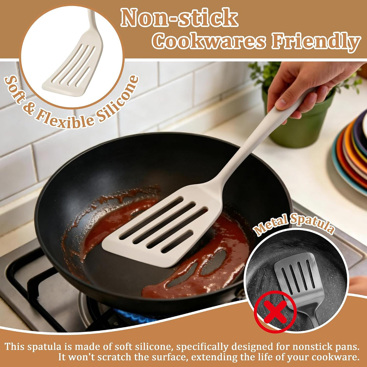 Silicone Fish Spatula Set of 2, Heat Resistant Slotted Fish Turner | for Non Stick Cookware, Flexible Cooking Spatula Flipper for Fish, Egg, Pancake, Steak, Burger, Dishwasher Safe, Black