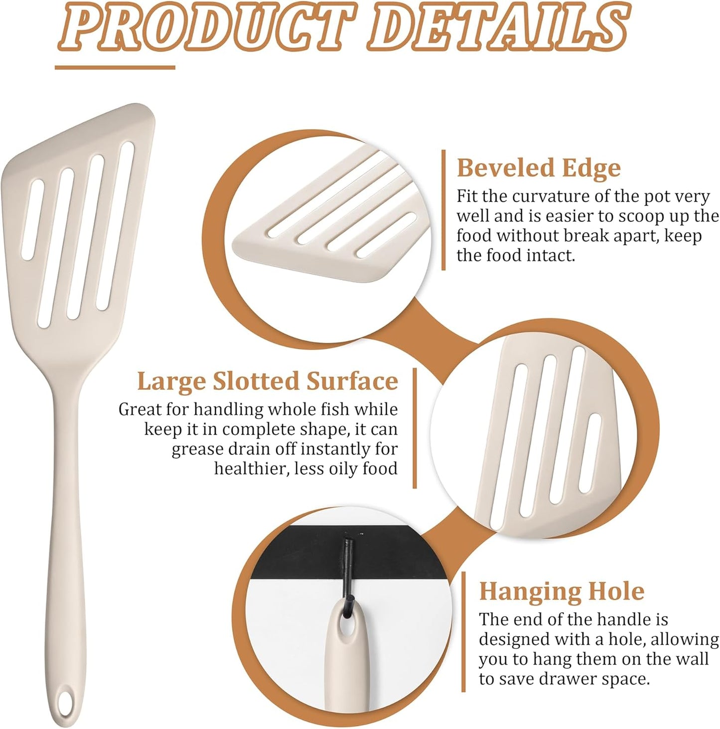 Silicone Fish Spatula Set of 2, Heat Resistant Slotted Fish Turner | for Non Stick Cookware, Flexible Cooking Spatula Flipper for Fish, Egg, Pancake, Steak, Burger, Dishwasher Safe, Black