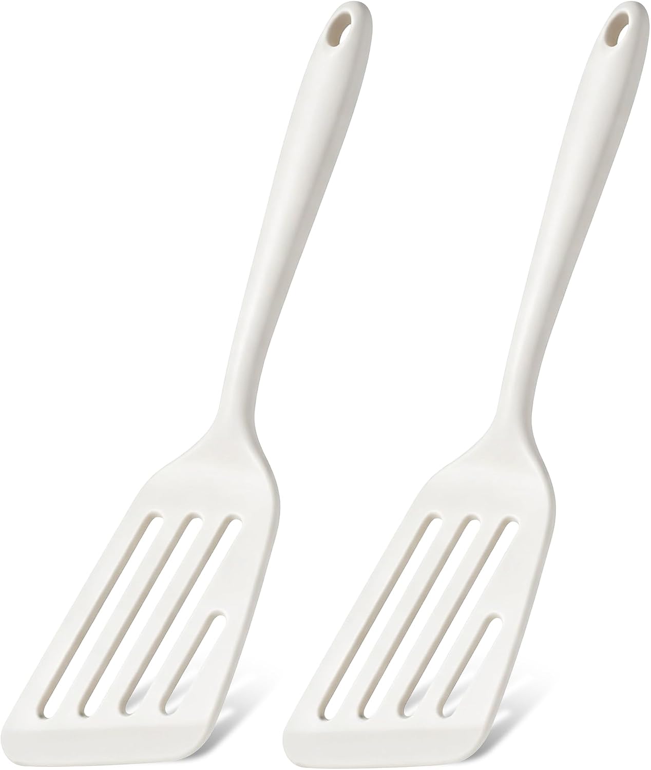 Silicone Fish Spatula Set of 2, Heat Resistant Slotted Fish Turner | for Non Stick Cookware, Flexible Cooking Spatula Flipper for Fish, Egg, Pancake, Steak, Burger, Dishwasher Safe, Black