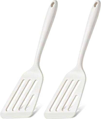 Silicone Fish Spatula Set of 2, Heat Resistant Slotted Fish Turner | for Non Stick Cookware, Flexible Cooking Spatula Flipper for Fish, Egg, Pancake, Steak, Burger, Dishwasher Safe, Black