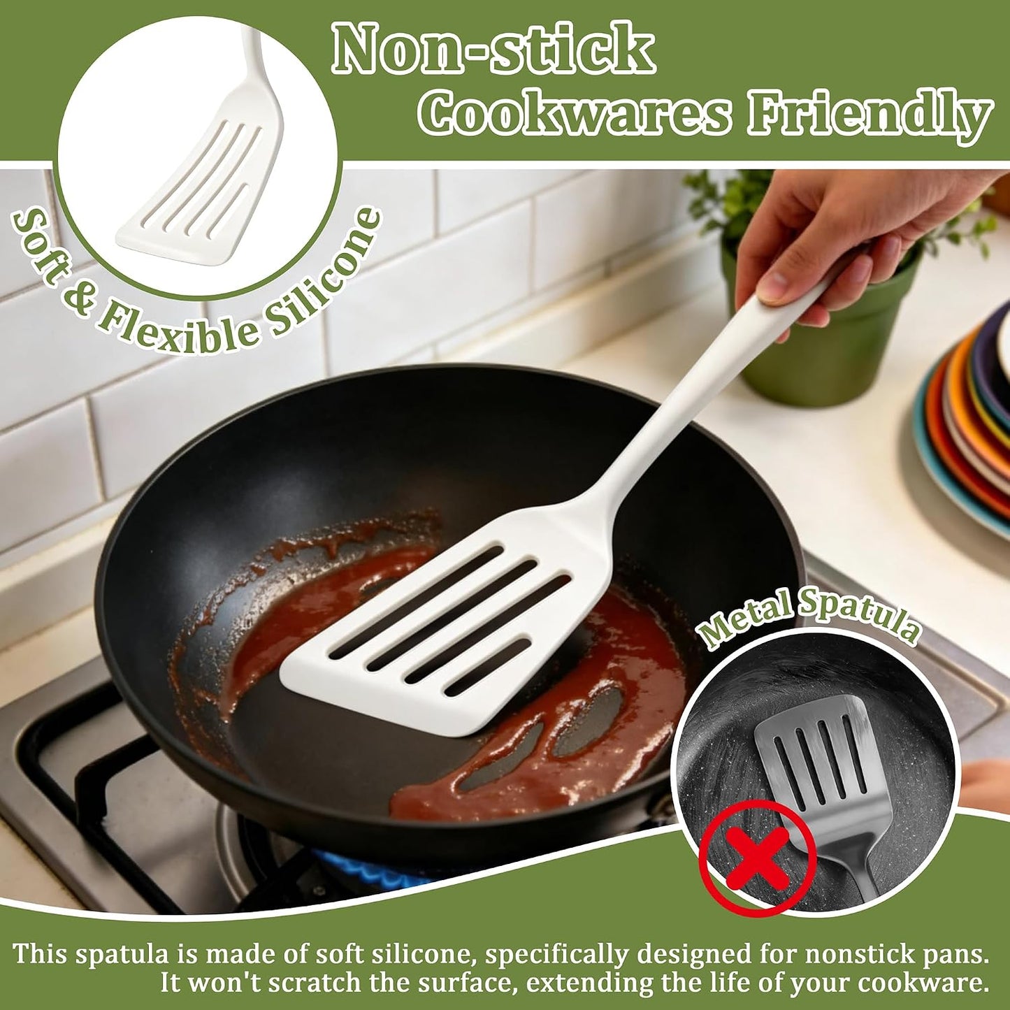 Silicone Fish Spatula Set of 2, Heat Resistant Slotted Fish Turner | for Non Stick Cookware, Flexible Cooking Spatula Flipper for Fish, Egg, Pancake, Steak, Burger, Dishwasher Safe, Black