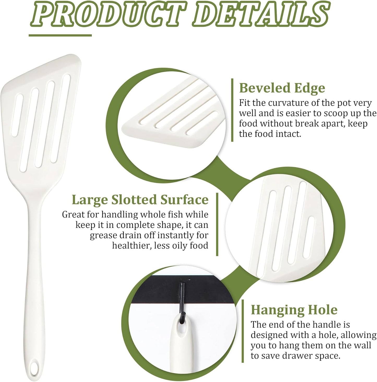 Silicone Fish Spatula Set of 2, Heat Resistant Slotted Fish Turner | for Non Stick Cookware, Flexible Cooking Spatula Flipper for Fish, Egg, Pancake, Steak, Burger, Dishwasher Safe, Black